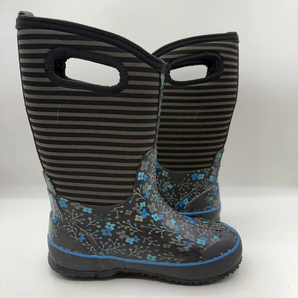 BOGS Classic Flower Stripes Waterproof Insulated Rain Boots‎ Kids Youth Size 2